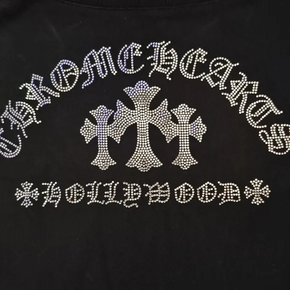 BLACK SWEATSHIRT WITH CHROME HEARTS EMBELLISHMENTS - Picture 2 of 3